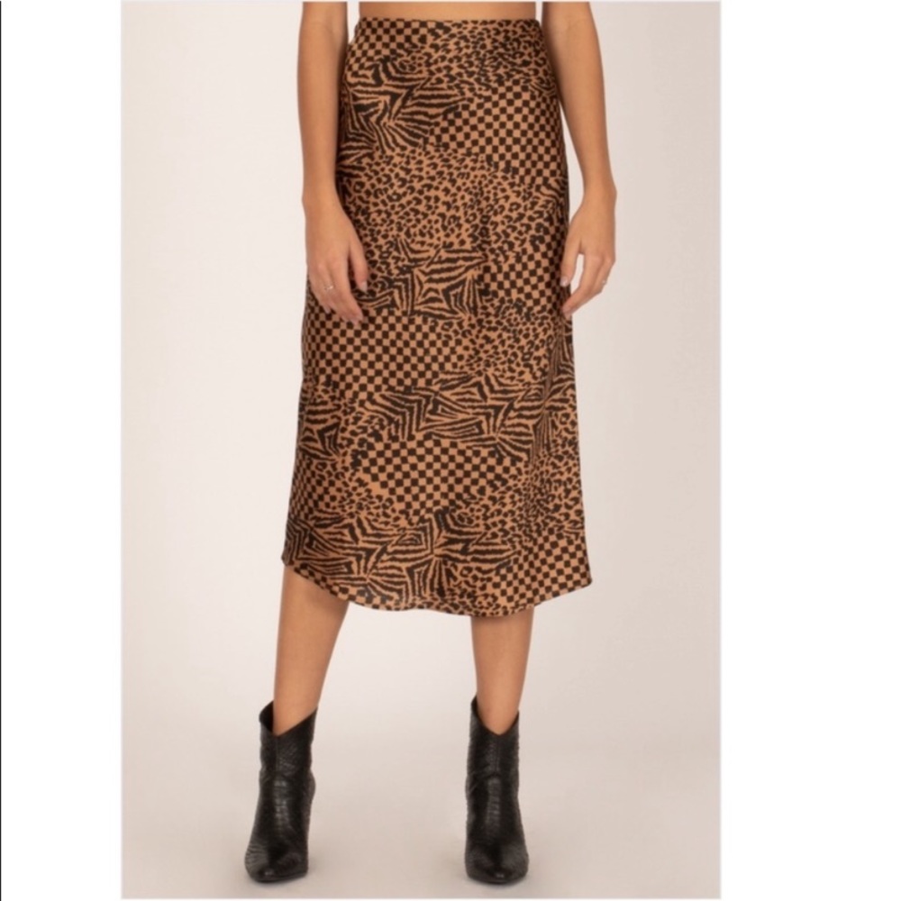 Animal print silk midi skirt